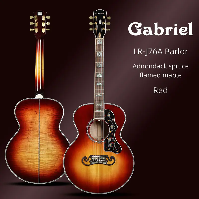 Gabriel Guitare Acoustique Vente Chaude 38 Pouces Salon LR-J76A Rouge Cerise Petite Guitare Simple Adirondack Épicéa Avec Flamed Mapleh