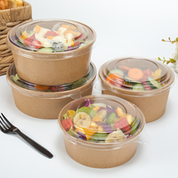 Bol à salade en papier jetable imprimé personnalisé de 50mm de haut avec séparateur couvercles en papier artisanal à paroi unique à l'intérieur des bols plateau séparé
