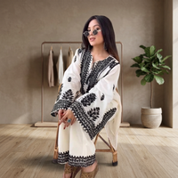 Großhandel Eleganter Weiß-Schwarzer Indisch-Pakistanischer Salwar Kameez Stark Bestickter Seiden Slim Fit Party Luxus Tunika Sommer Winter