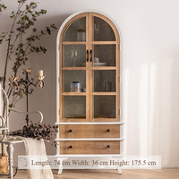 Armoire dôme vintage française avec portes en verre, murale, en bois massif, noire, sur pied, pour salon