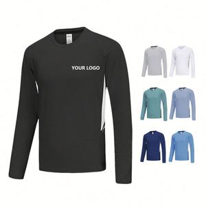 T-shirt de sport à manches longues pour homme, nouvelle collection automne, séchage rapide, en soie glacée, 180 grammes, tissu tricoté, doux pour la peau, idéal pour la course en extérieur - Product Image 1