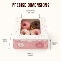 Boîte à donuts 4 pièces, boîtes à cupcakes de Noël avec fenêtre transparente en PET, carton rose, emballage personnalisé pour gâteaux et pâtisseries