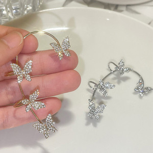 Nouveau style – Manchette d'oreille papillon elfe pour <span class=keywords><strong>femme</strong></span>, sans perçage, clip d'oreille de luxe léger entièrement orné de strass, vente en gros - Product Image 3
