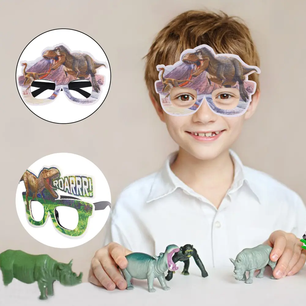 Décoration de fête d'anniversaire dinosaure lunettes atmosphère de fête habiller les accessoires photo cadre de lunettes drôle