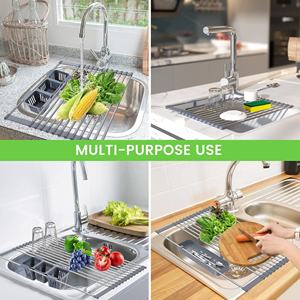 <span class=keywords><strong>Escurridor</strong></span> de platos plegable extensible portátil de acero inoxidable 304 sobre el fregadero estante <span class=keywords><strong>enrollable</strong></span> tipo de pie para uso en la cocina - Product Image 6