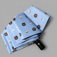 Parapluie pliant automatique en pongé, motif ours mignon, protection UV classique, format compact, idéal pour cadeaux d'affaires, vente en gros à prix abordable