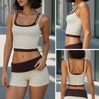 Shorts de motard micro à pois chic avec bande contrastante côtelée haute tension pour femme, style vintage athlétique