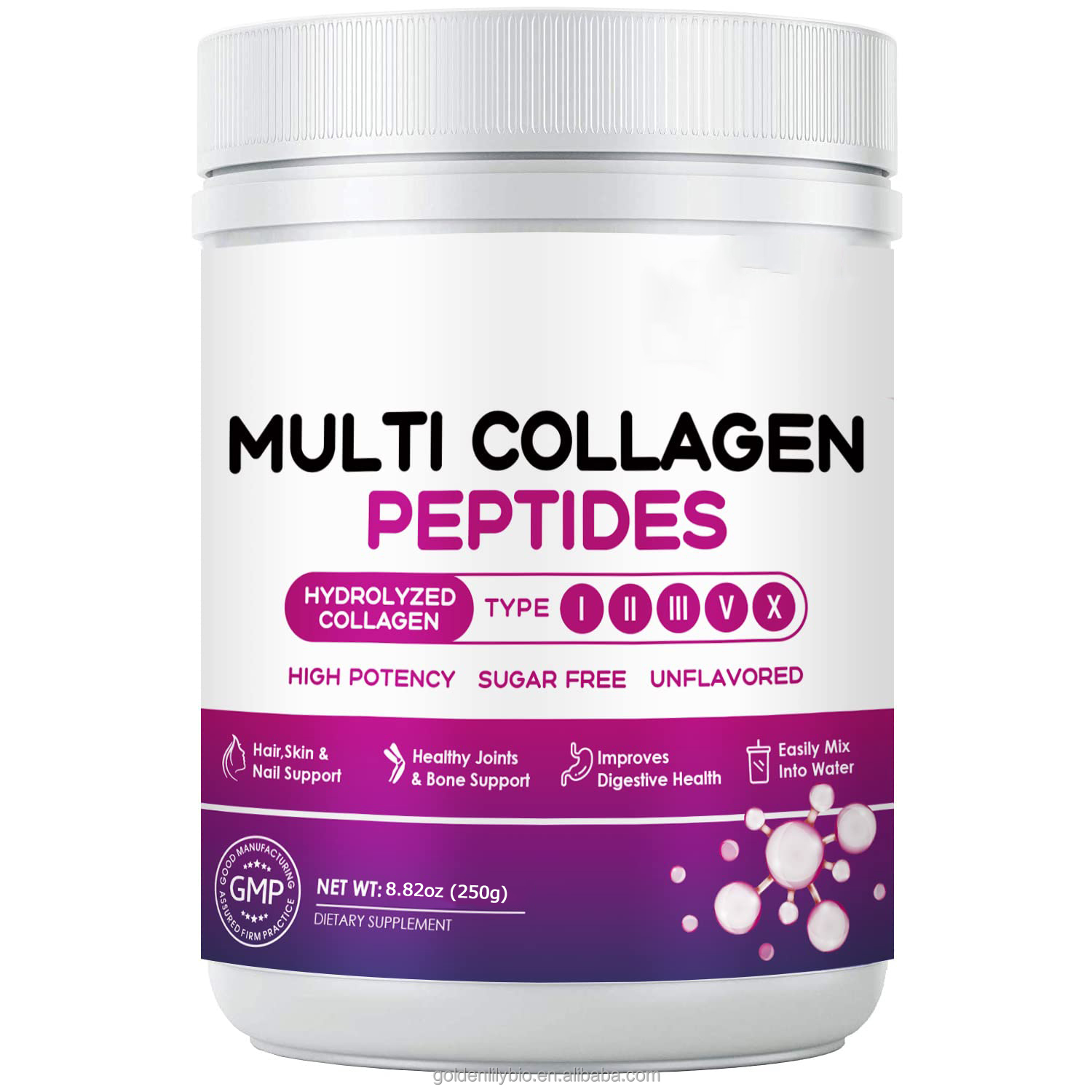 OEM Multi Collagen Powder With Vitamin C Bone Joint Health Skincare Whitening Collagen Powder Supplement for Skin Hair and Nail