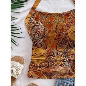 FOXA Women's Paisley Halter Top Boho <b>Tie</b> <b>Back</b> Fitted Vintage Camisole Top - Product Image 2