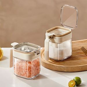 Multifunctional Clear Dustproof Lid Seasoning <b>Box</b> with Spoon Handle for Countertop Spice <b>Storage</b> (Glass Jar Salt & Sugar) - Product Image 4