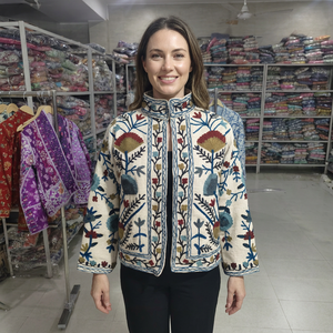Veste d'automne-hiver en velours noir brodée Suzani, motif floral, coupe-vent, respirante, écologique, pour femme, cadeau - Product Image 1