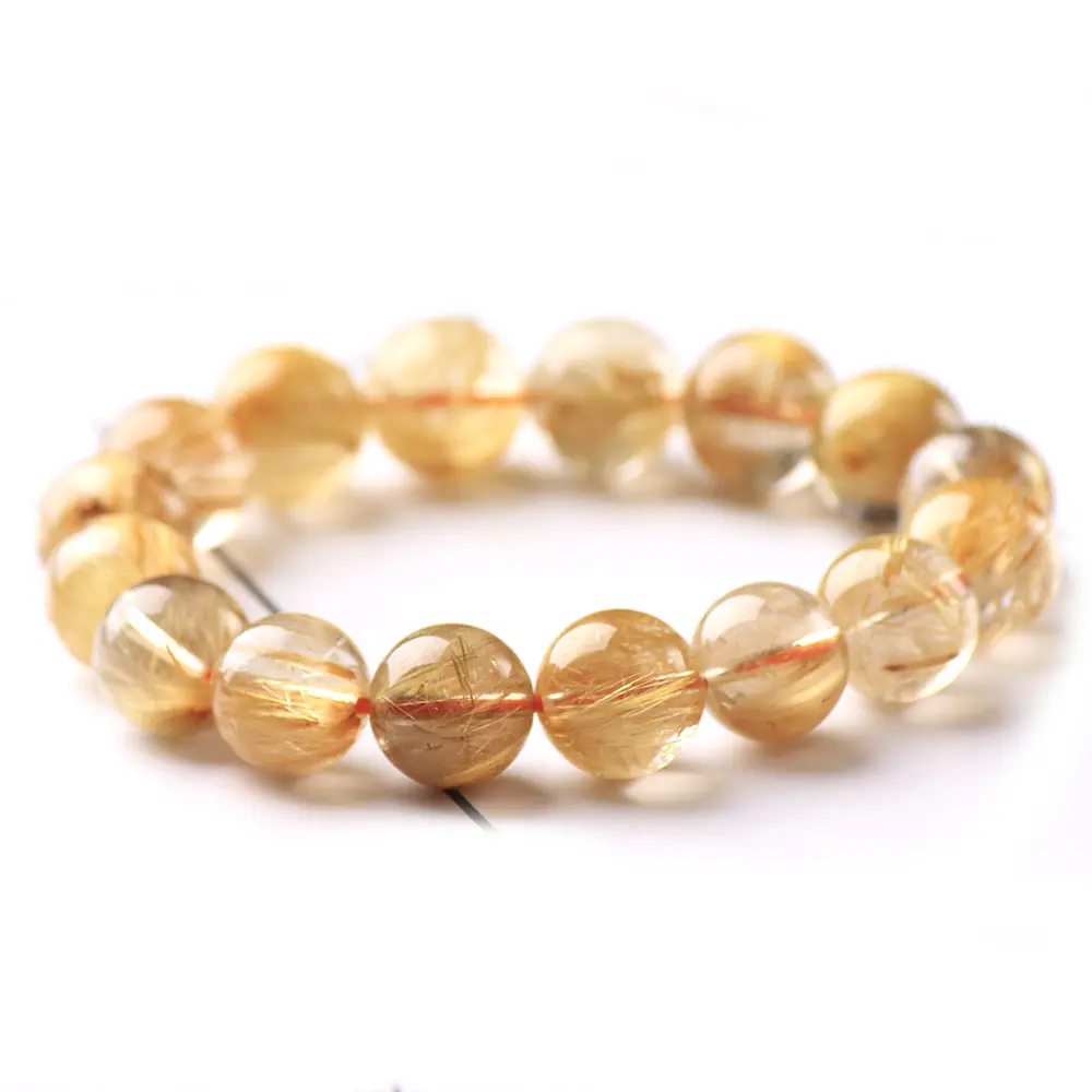 High quality Natural titanium dioxide rutile round stone beads gold rutilated quartz rough crystal bracelet Fashion jewelry