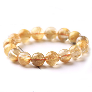 Bracciale di Moda con Perle Rotonde di Biossido di Titanio Naturale di Alta Qualità, Quarzo Rutilato Dorato Grezzo, Gioielli in Cristallo - Product Image 1
