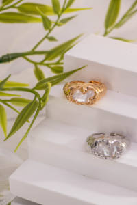 Dreamshow Fashion <b>Jewelry</b> Rings Irregular Lava Style Silver 18K Gold Plated Natural <b>Mother</b>-<b>of</b>-<b>Pearl</b> Unisex Daily Wear - Product Image 6