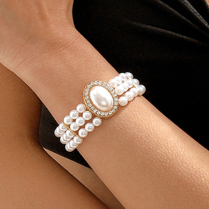 Kaimei Bijoux de mode <span class=keywords><strong>Bracelet</strong></span> rétro élégant personnalisé Perle d'eau Diamant Perles de résine Élastique Bracelets de perles de mariée Femmes - Product Image 2
