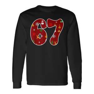 Six Seven Christmas Pajamas 67 Meme Gen Alpha Slang Camiseta de manga larga - Product Image 1