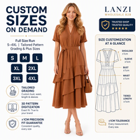 Robe midi en lyocell et lin à col en V, avec plis décoratifs, épaulettes, ceinture large et ourlet étagé, couleur ivoire, fabrication OEM/ODM pour marque privée