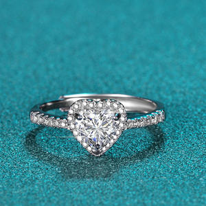 S925 perak murni wanita, zirkon bentuk hati 0.8 CT cincin dapat disesuaikan - Product Image 4