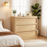 Commode moderne minimaliste à 3 tiroirs en bois aggloméré, meuble de rangement en bois massif pour salon et chambre, avec panneau MDF à glissière fluide
