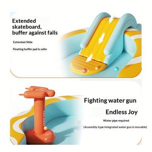 Piscine gonflable d'extérieur 5-en-1 pour enfants avec toboggan, parasol et pulvérisation d'eau en PVC – Jeu éducatif - Product Image 3