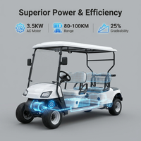 Carrito de Golf Eléctrico de Lujo para 6 Personas, Motor Asíncrono de CA de 3.5KW con Batería de Litio y 90km de Autonomía, Cargador Inteligente