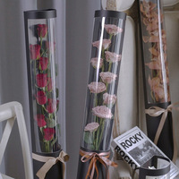 Kotak Kemasan Bunga Bulat Grosir, Kotak Buket Florist Lipat dari Kertas dengan Jendela PVC Transparan untuk Kemasan Hadiah (Tidak Menerima Pesanan Kecil)