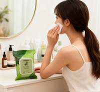 Lingettes démaquillantes biodégradables naturelles à base de plantes pour le visage et les yeux, sans alcool, formule non irritante, nettoyage rapide