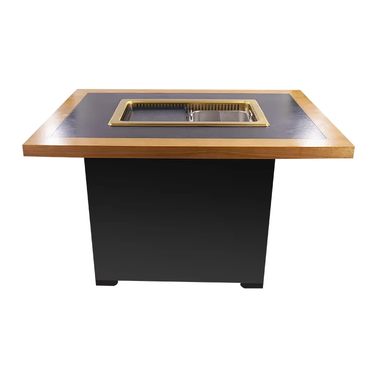 AOBL Hot pot table korean bbq grill commercial smokeless table wooden table top for restaurant