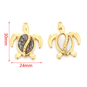 Pendentif en forme de feuille de tortue en coquillage naturel, plaqué en acier inoxydable, pour la fabrication de colliers, formes mixtes H1511 - Product Image 4