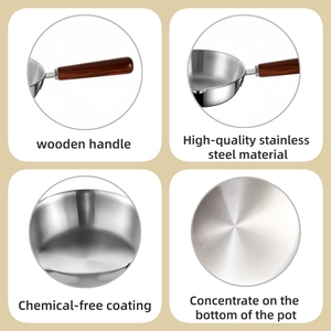 Tri-ply Stainless Steel 316 Walnut Wood Handle Korean Design Round Shape Frying <strong>Pan</strong> with Glass Lid and Non-Stick Wok Cooking <strong>Pan</strong> - Product Image 6