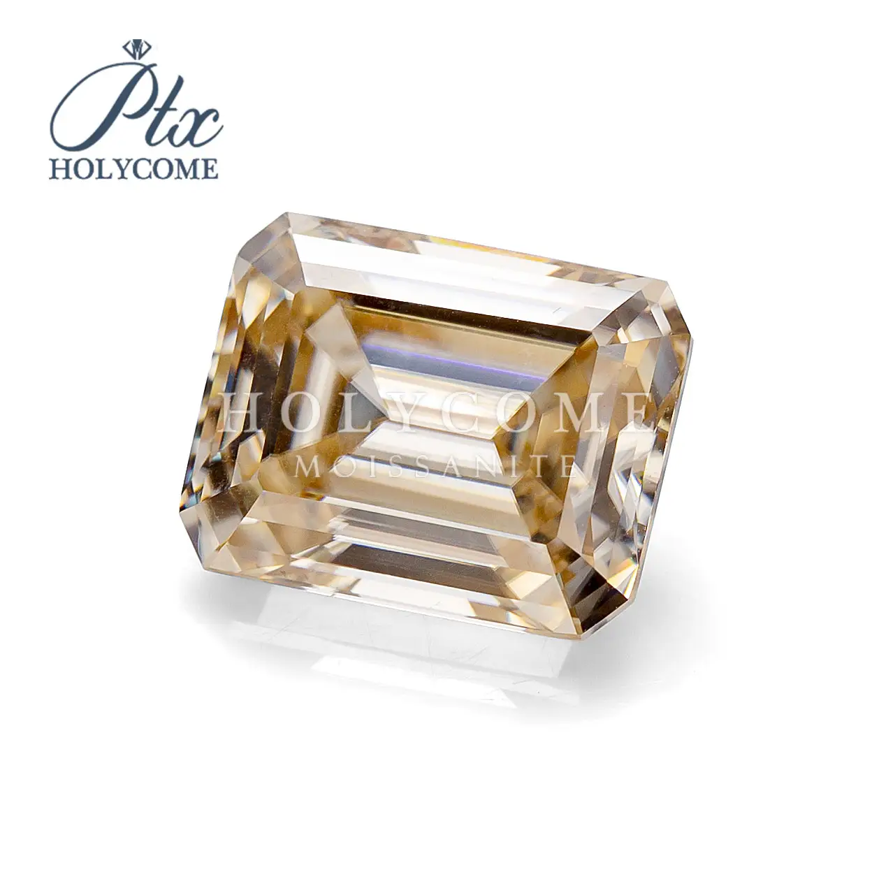 HOLYCOME Champagne Color EMERALD Cut * Loose 3*4MM-10*14MM Heat Moissanite Color Play or Fire 1 Pieces EMERALD Shape VVS CN;GUN