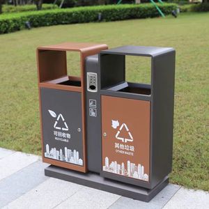 Outdoor Recycling Waste <b>Bin</b> Galvanized Steel <b>Rectangle</b> 90x33x95cm Double <b>Bin</b> For Public Use - Product Image 1