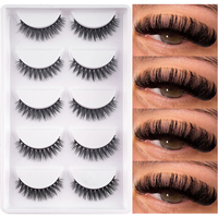 5 paires de faux cils segmentés en faux vison naturel, souples et légers, avec bande noire naturelle, pour maquillage quotidien 3D S01