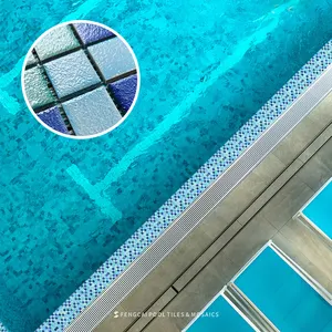 Противоскользящая шероховатая поверхность 24x24 мм керамическая смесь белая и синяя мозаичная плитка для бассейна