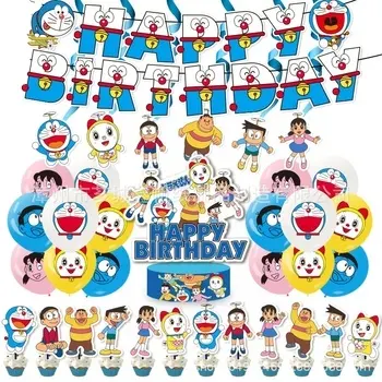 Sıcak satış Doraemon Anime tema doğum günü partisi dekorasyon bayrak çekme ve bayrak ekleme karikatür Anime tema parti malzemeleri