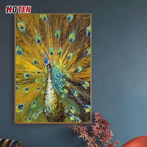 Bức tranh tường con công dọc đơn giản hiện đại vẽ tay sơn dầu trừu tượng trên vải trang trí chủ đề động vật vải - Product Image 3