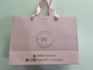 Sac en papier rose de luxe 230g 250g avec ruban, sac de shopping avec logo personnalisé - Product Image 5