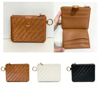 Porte-cartes en cuir vegan tissé pour femme, cadeau, portefeuille avec fermeture à glissière