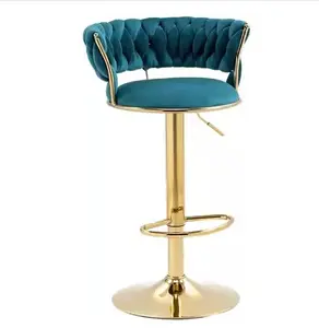 Luxury Lift Rotate Stools Bar Chairs Customized Metal Frame Velvet Nodic Bar Stool High Chair