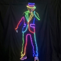 Costume LED lumineux style Michael Jackson avec chapeau, tenue néon lumineuse pour spectacle de danse sur scène, fête de carnaval