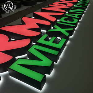 Letrero Luminoso Personalizado con Letras en Canal Retroiluminadas en Rojo y Verde con Gráfico de <span class=keywords><strong>Cactus</strong></span> Mexicano para Restaurante Mexicano - Product Image 5
