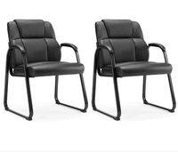 Chaise De Bureau Chaise De Réception En Cuir De 400lbs Avec Accoudoir Rembourré Collé Siège Large Chaise De Bureau De Base De Traîneau-Noir