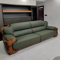 Ensemble de canapés modernes en bois massif, revêtement en cuir vert, design classique, meubles de salon, canapé