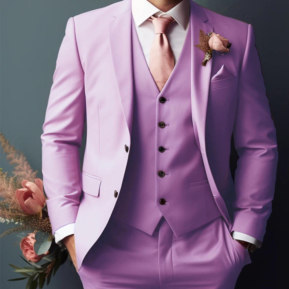 Ensemble Costume Homme Slim Fit Lilas - Veste Gilet Pantalon Business Élégant Vendu Séparément