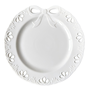 Assiette de table en céramique <span class=keywords><strong>blanche</strong></span> avec bordure ajourée en dentelle en relief, assiette décorative en <span class=keywords><strong>porcelaine</strong></span> pour mariage, anniversaire, vaisselle de table, vente en gros - Product Image 1