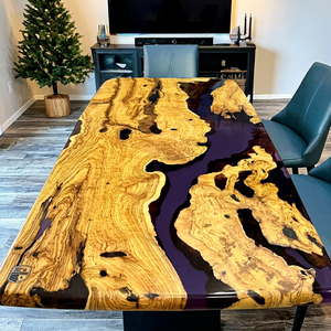 Table à manger rectangulaire en bois et résine rustique, faite à la main, durable, design moderne, 6 places, pour ferme, villa, hôtel, supermarché - Product Image 1