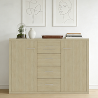 Commode moderne en bois à 4 tiroirs et 2 portes, meuble de rangement au design peu encombrant pour la maison, la chambre, le salon, l'entrée et l'hôtel