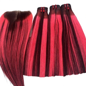 Extensions de cheveux vierges vietnamiens super double, lisses comme des baguettes, rose piano, 100g, avec dentelle transparente - Product Image 1