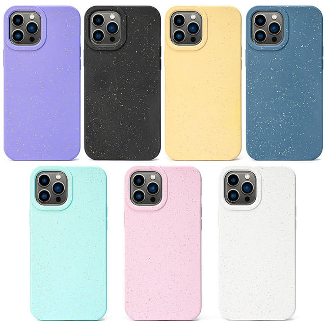 Custom logo New Biodegradable Organic Wheat Straw Fiber Hybrid Phone Case for Iphone 13 14 Pro Max Eco-Friendly Cover