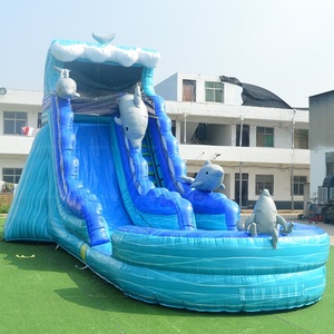 Toboggan aquatique gonflable commercial en PVC à double piste, motif palmier tropical marbré, pour la <span class=keywords><strong>location</strong></span> événementielle - Product Image 4